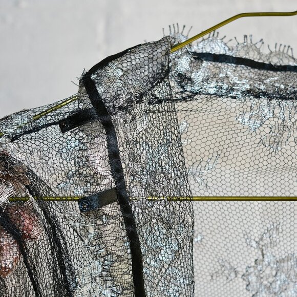 Silver and Black Eyelah Lace Snap-Up Blouse - Size Medium - Picture 8 of 8